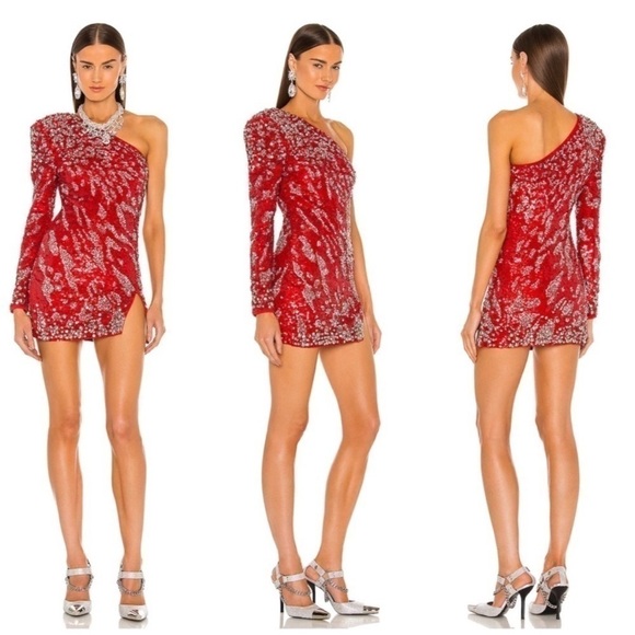 Dundas x Revolve Jett Sequin Embellished One-Shoulder Mini Dress in Red, Small - Picture 16 of 16